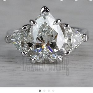 Pear cut Lab diamond and sterling silver ring